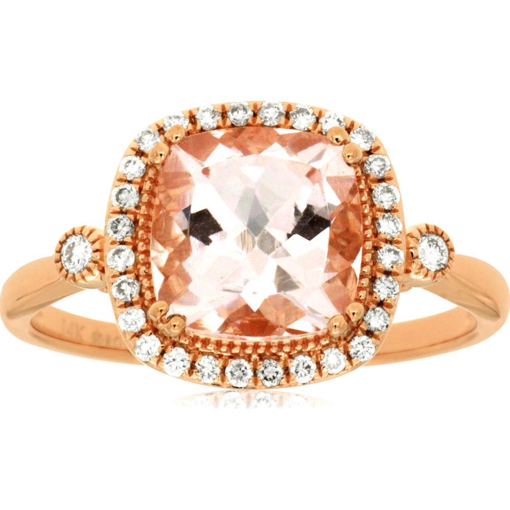 14K Rose Gold Morganite & Diamond Halo Ring - 2.18 Carats Total Gem Weight