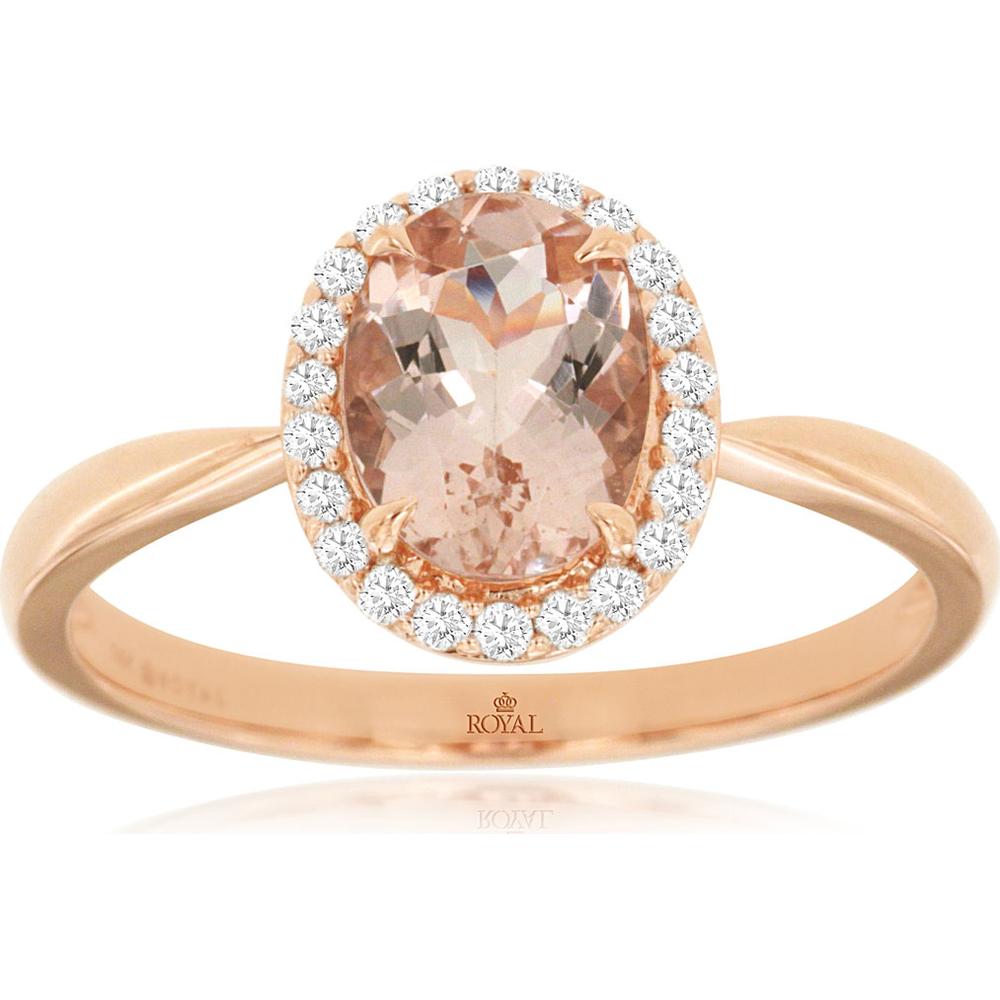14K Rose Gold Morganite & Diamond Halo Ring with Oval Morganite - 1.14 Carats Total Gem Weight