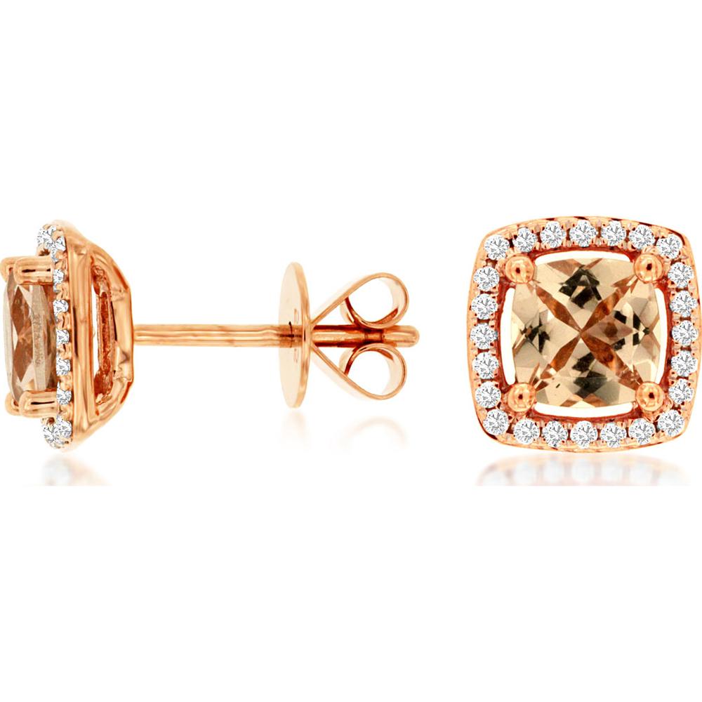 14K Rose Gold Morganite & Diamond Halo Stud Earrings - 1.14 Carats Total Morganite Weight IMAGE USED: Yes