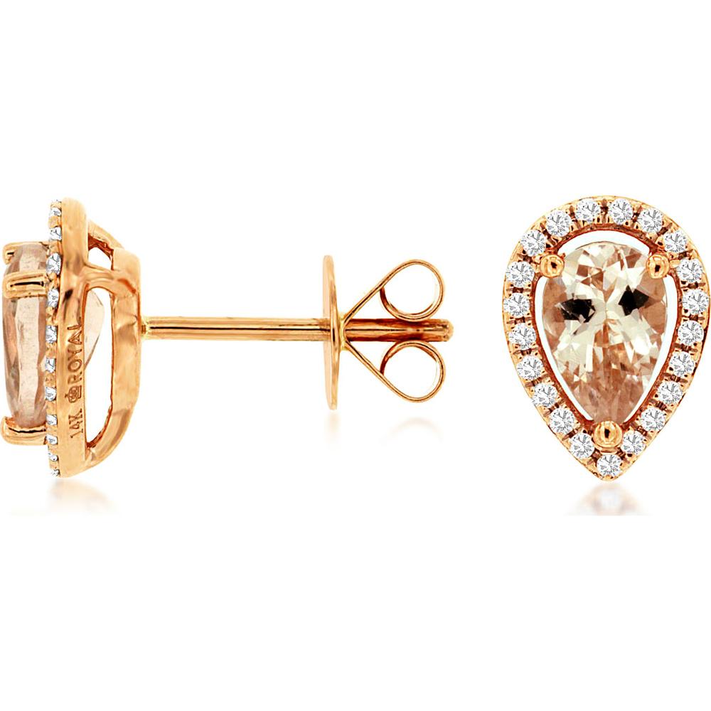 14K Rose Gold Morganite & Diamond Halo Studs - 0.70 Carats Total Morganite Weight, 0.12 Carats Total Diamond Weight