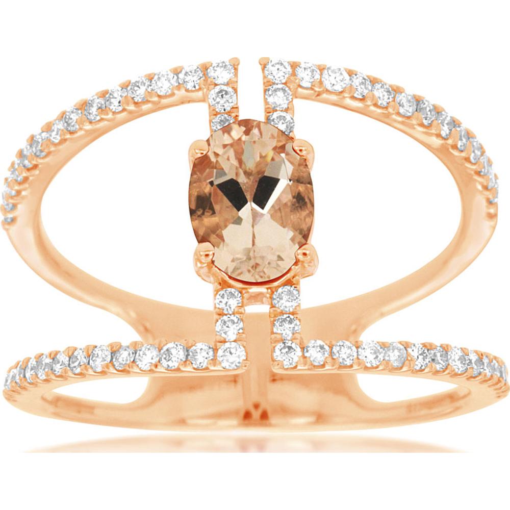 14K Rose Gold Morganite & Diamond Oval Halo Ring - 1.02 Carats Total Carat Weight