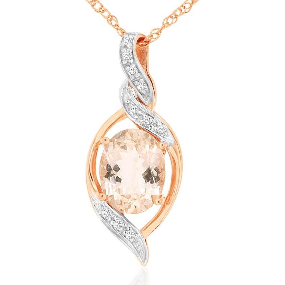 14K Rose Gold Morganite & Diamond Pendant - 1.60 Carats Morganite, 0.08 Carats Diamond