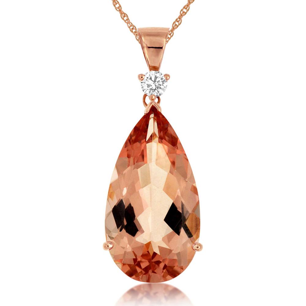 14K Rose Gold Morganite & Diamond Pendant - 12.50 Carats Morganite & 0.19 Carats Diamond