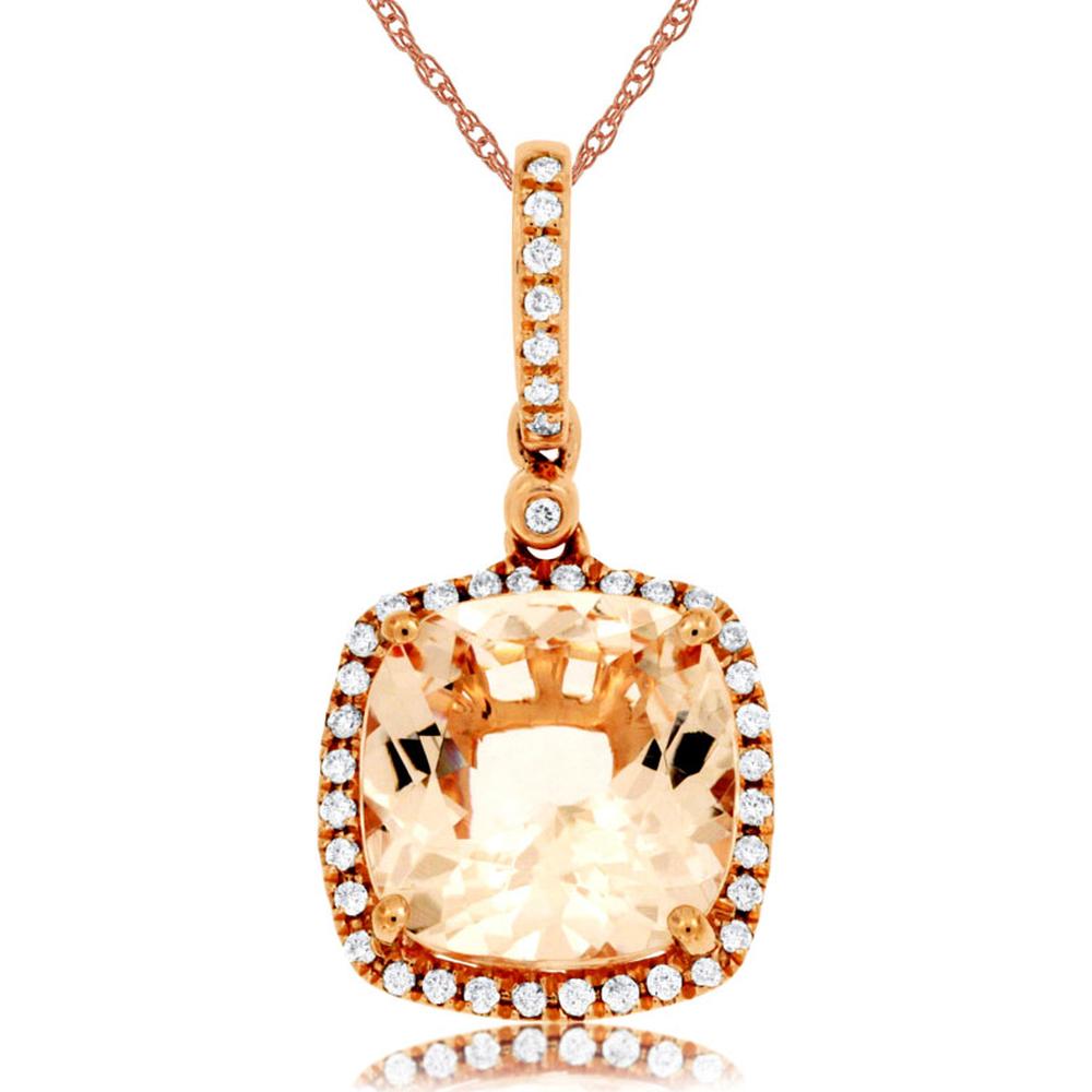 14K Rose Gold Morganite & Diamond Pendant - 3.66 Carats Total Carat Weight