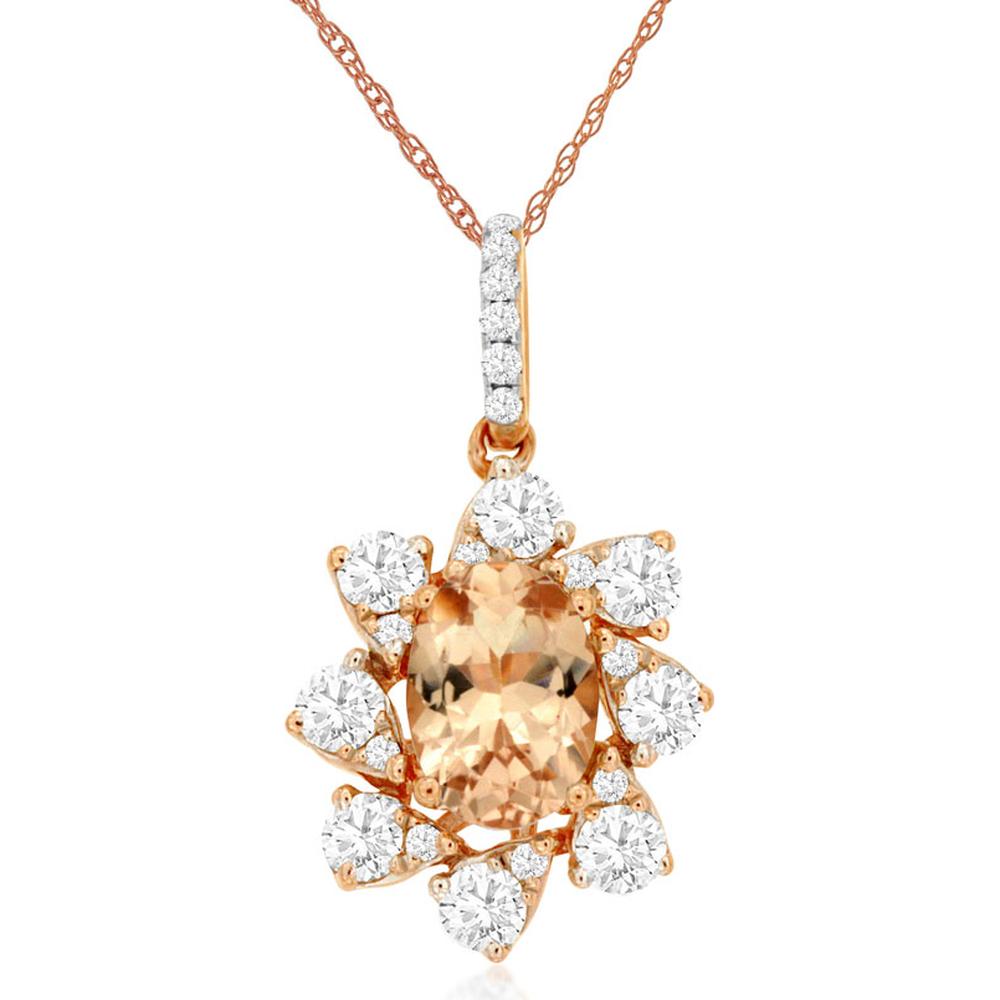 14K Rose Gold Morganite & Diamond Pendant Necklace - 0.67 Carats Morganite, 0.47 Carats Diamond Total Weight