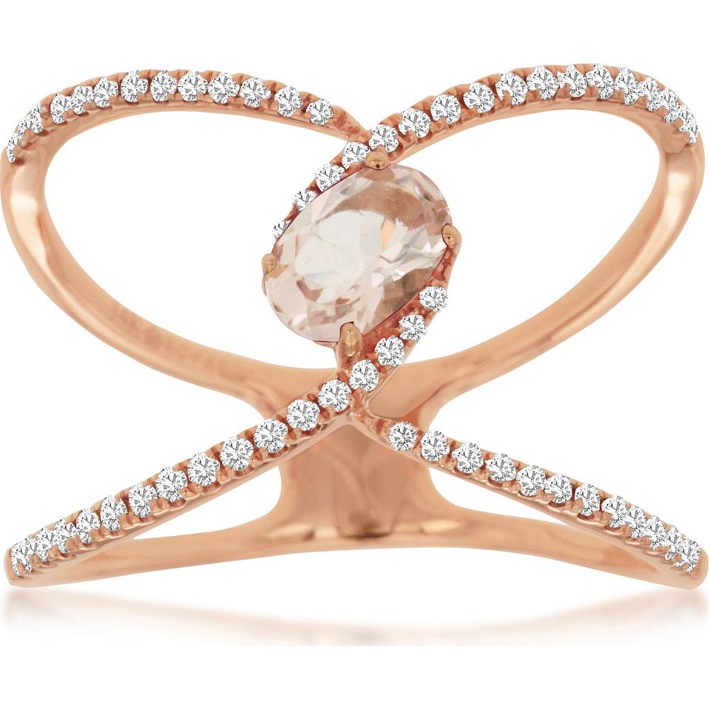 14K Rose Gold Morganite & Diamond Ring - 0.40 Carats Morganite, 0.23 Carats Total Diamond Weight
