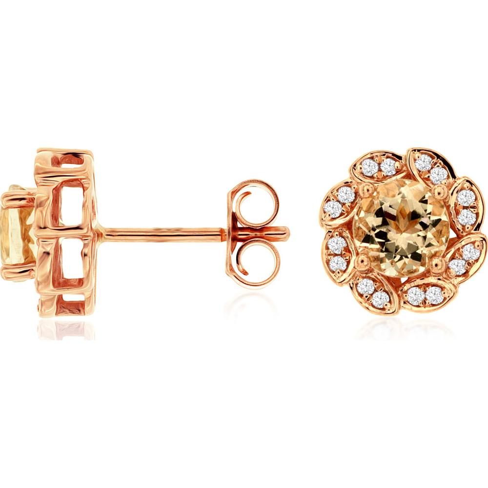 14K Rose Gold Morganite & Diamond Stud Earrings - 1.12 Carats Total Gem Weight
