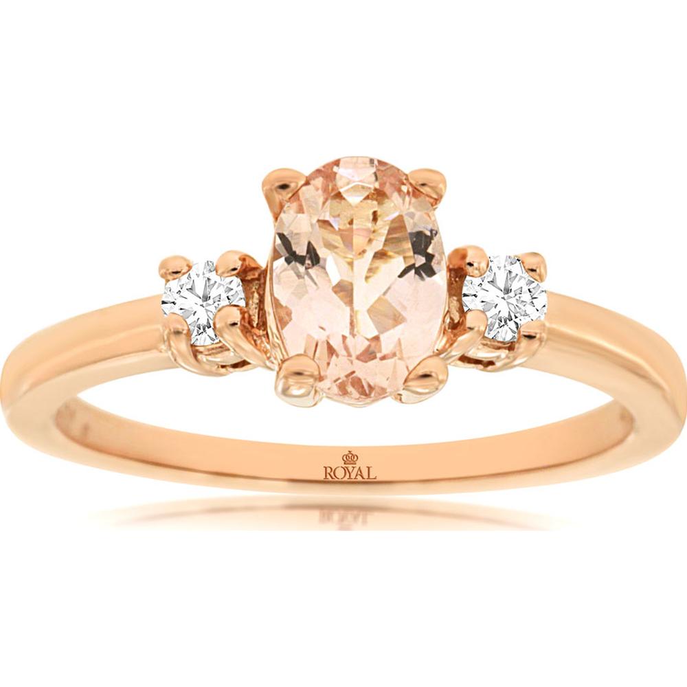 14K Rose Gold Morganite & Diamond Three-Stone Ring - 0.65 Carats Morganite & 0.24 Carats Diamond Total Weight