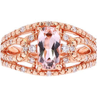 14K Rose Gold Morganite Center Ring with Diamond Halo - 1.36 Carat Total Gem Weight