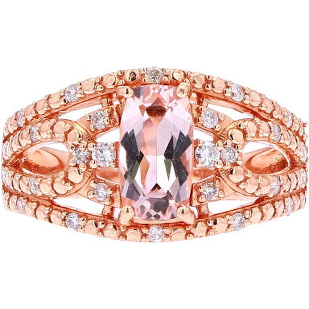 14K Rose Gold Morganite Center Ring with Diamond Halo - 1.36 Carat Total Gem Weight