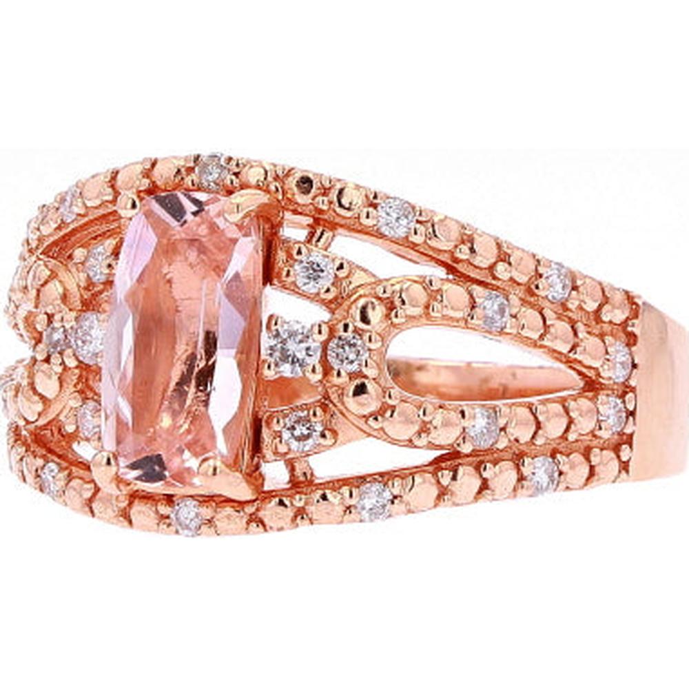 14K Rose Gold Morganite Center Ring with Diamond Halo - 1.36 Carat Total Gem Weight