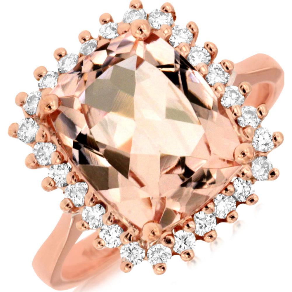 14K Rose Gold Morganite Cushion Cut Ring with Diamond Accents - 4.50 Carats Total Weight