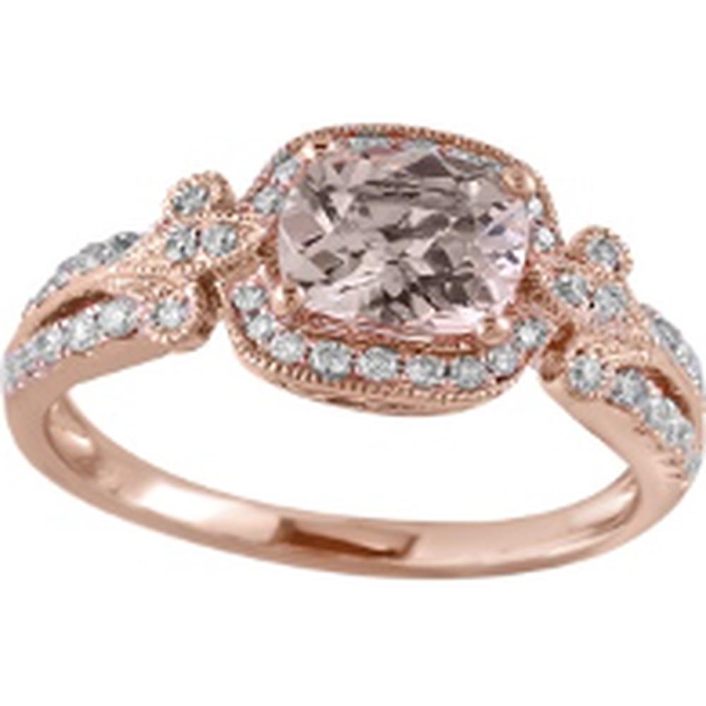 14K Rose Gold Morganite Ring with Diamond Halo - 1.15 Carats Morganite, 0.38 Carats Diamond Total Weight