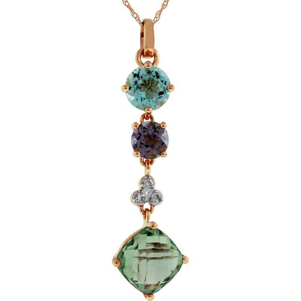 14K Rose Gold Multi-Stone Pendant with Amethyst, Blue Topaz, Green Semi-Precious Gemstone and Diamond Accent - 4.00 Carat Total Semi-Precious Gemstone Weight and 0.04 Carat Total Diamond Weight - Royal Jewelry