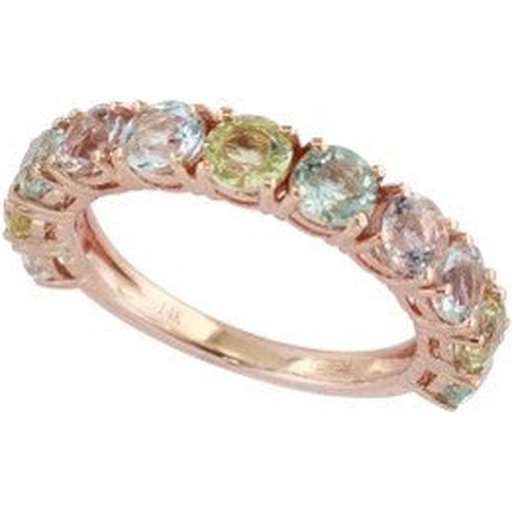 14K Rose Gold Multicolor Gemstone Band with Morganite, Green Amethyst, White Topaz, and Lemon Quartz - 2.95 Carats Total Gemstone Weight