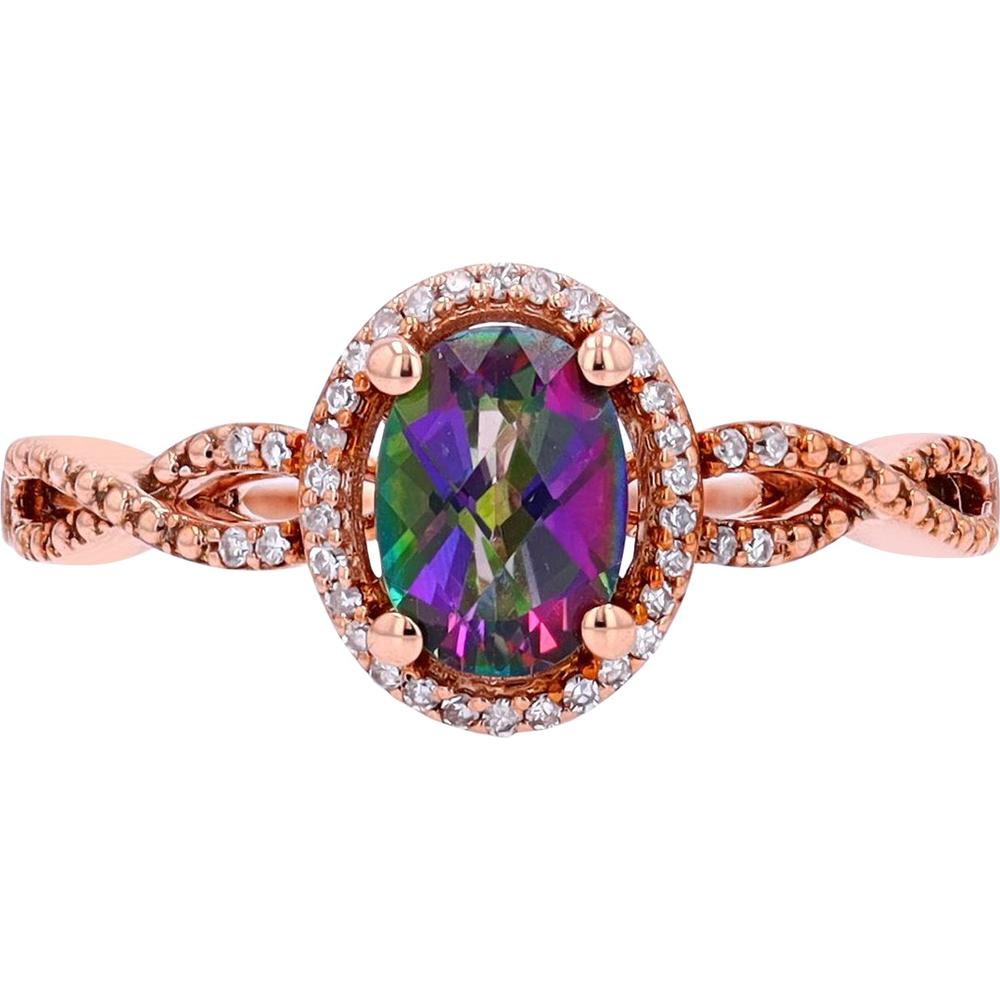 14K Rose Gold Mystic Gemstone Ring with Diamonds - 0.10 Carat Total Diamond Weight