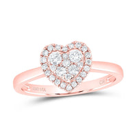 14K Rose Gold Natural Diamond Heart Ring - 1/3 Carat Total Diamond Weight