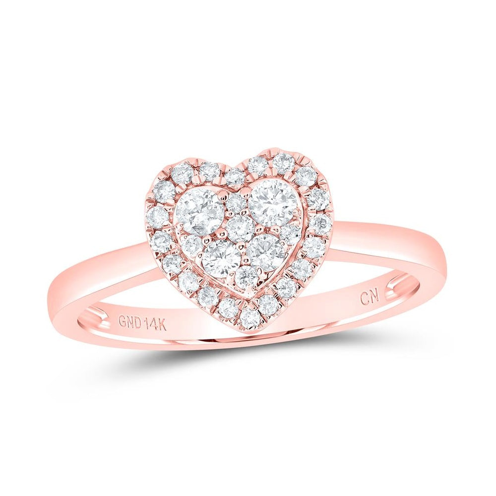 14K Rose Gold Natural Diamond Heart Ring - 1/3 Carat Total Diamond Weight