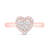 14K Rose Gold Natural Diamond Heart Ring - 1/3 Carat Total Diamond Weight