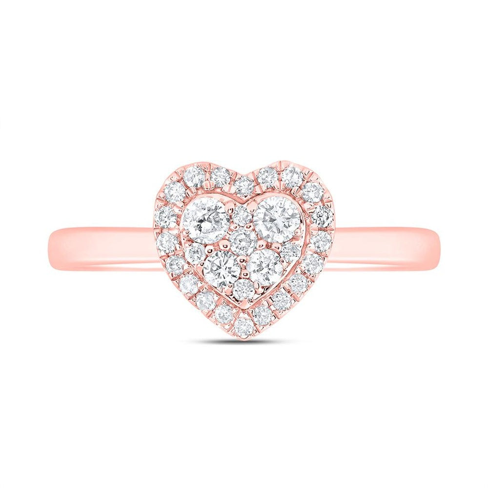 14K Rose Gold Natural Diamond Heart Ring - 1/3 Carat Total Diamond Weight