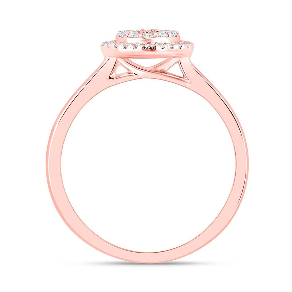 14K Rose Gold Natural Diamond Heart Ring - 1/3 Carat Total Diamond Weight
