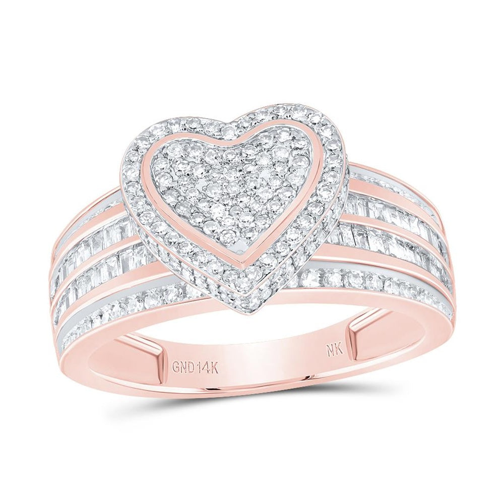 14K Rose Gold Natural Diamond Heart Ring - 5/8 Carat Total Diamond Weight