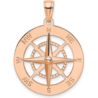 14K Rose Gold Nautical Compass Pendant with Polished Compass Rose Design by Oro Pregiato