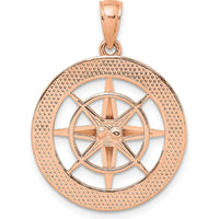 14K Rose Gold Nautical Compass Pendant with Polished Compass Rose Design by Oro Pregiato