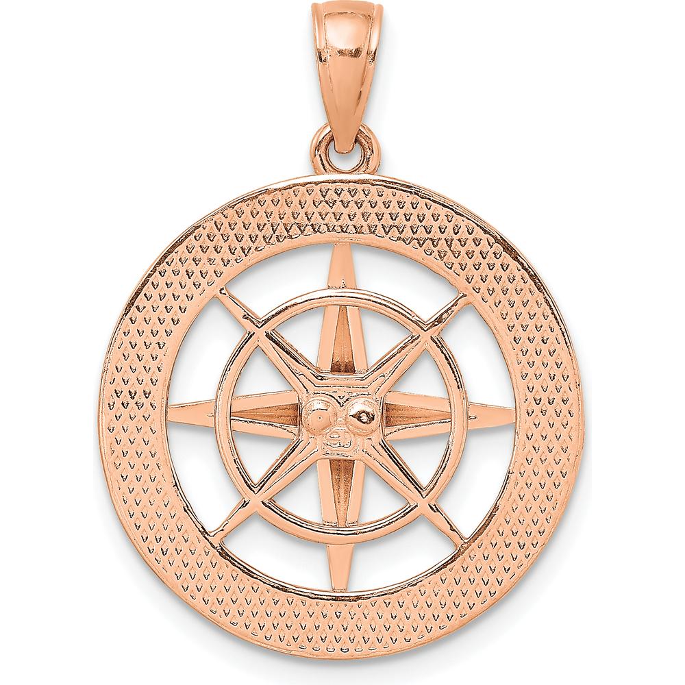 14K Rose Gold Nautical Compass Pendant with Polished Compass Rose Design by Oro Pregiato