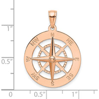 14K Rose Gold Nautical Compass Pendant with Polished Compass Rose Design by Oro Pregiato