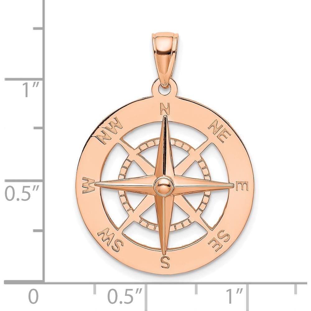 14K Rose Gold Nautical Compass Pendant with Polished Compass Rose Design by Oro Pregiato