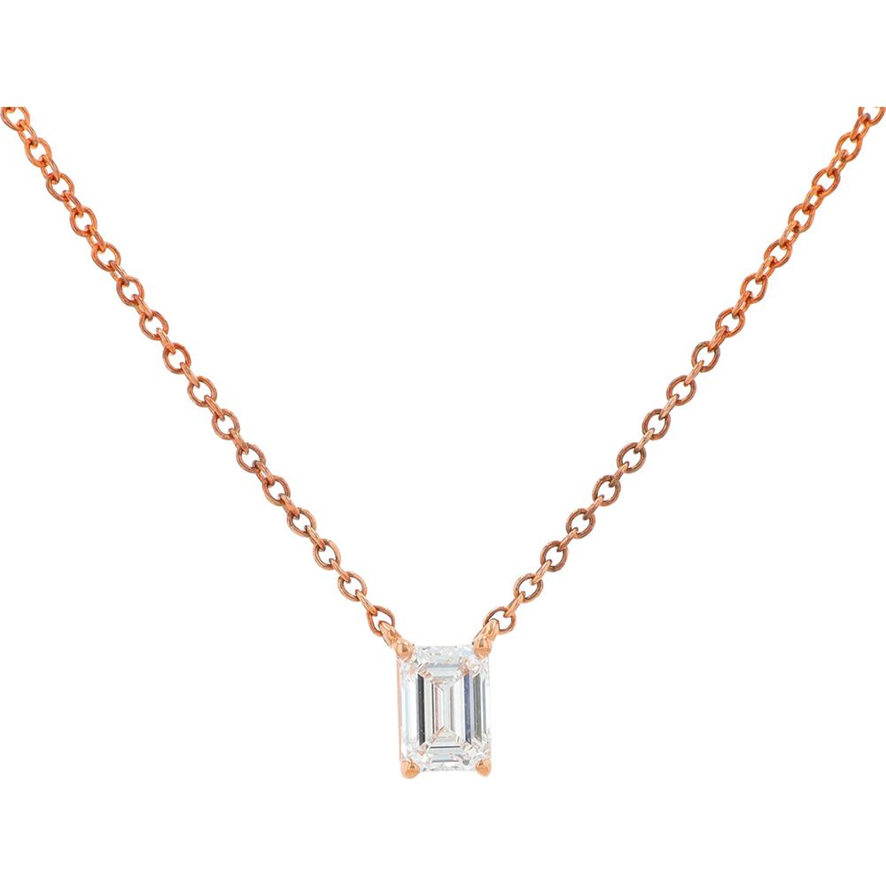 14K Rose Gold Necklace with 0.33 Carat Lab Grown Emerald Cut Diamond Pendant