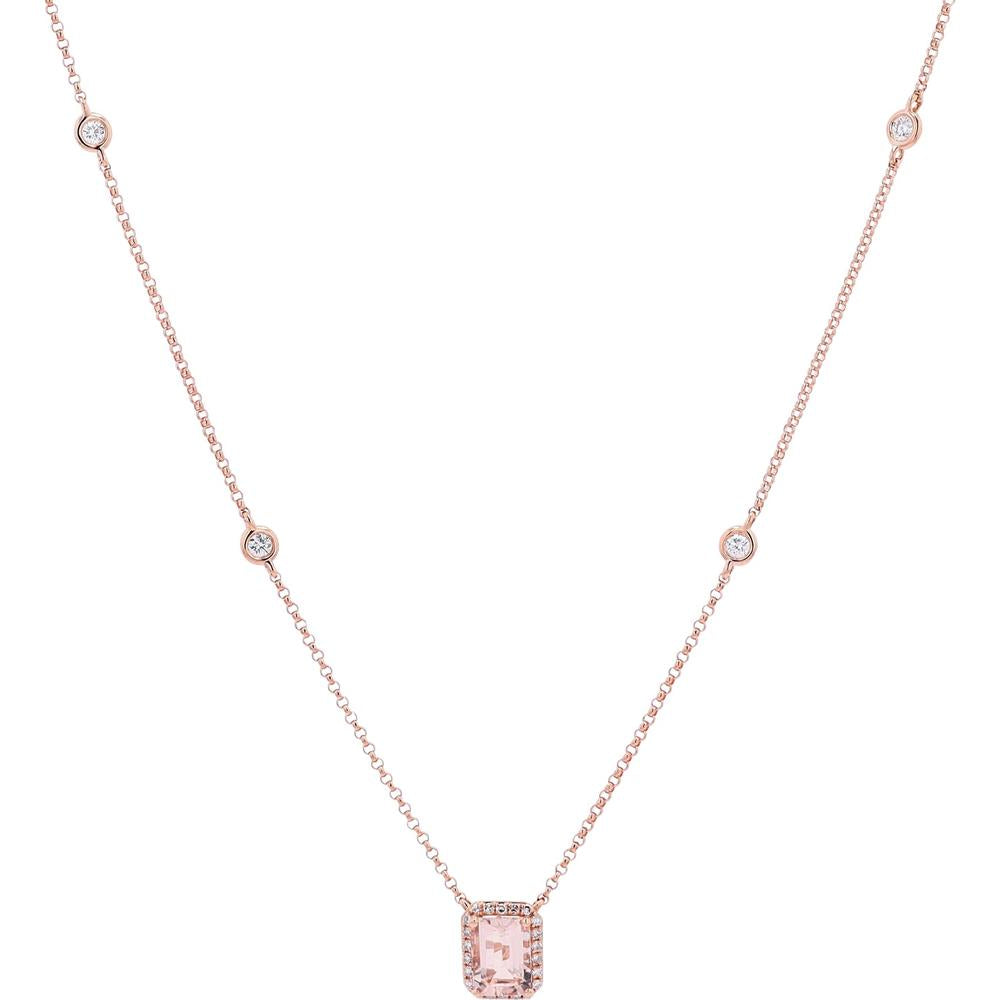 14K Rose Gold Necklace with 0.95 Carats Morganite and 0.21 Carats Diamond Accents