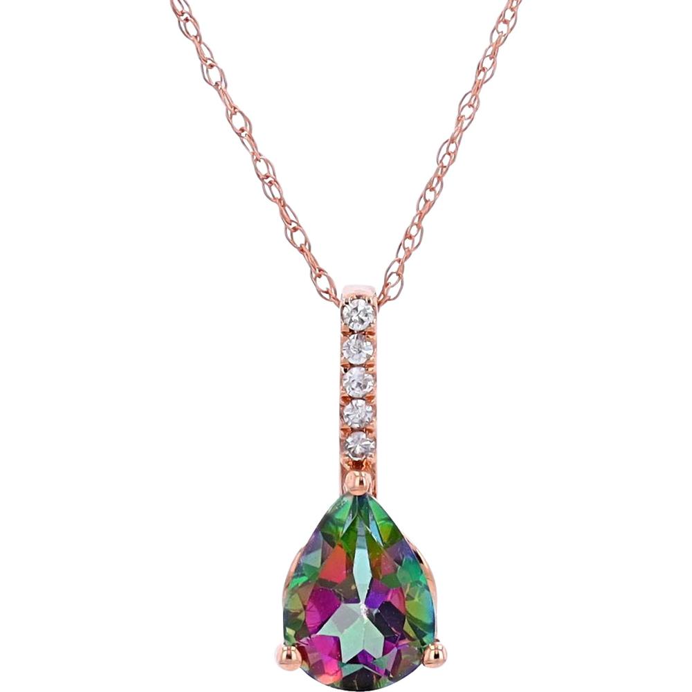 14K Rose Gold Necklace with Pear-Shaped Mystic Topaz and Diamond Accents - 0.04 Carats Total Diamond Weight