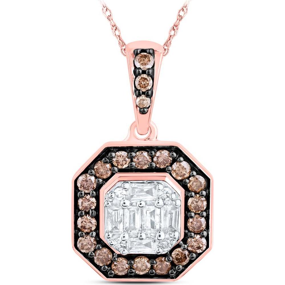 14K Rose Gold Octagon Pendant with 0.26 Carat Round Brown Diamonds and 0.14 Carat Round White Diamonds - 3/8 Carat Total Weight