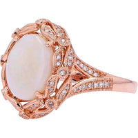 14K Rose Gold Opal and Diamond Accent Ring - 2.50 Carat Opal, 0.25 Carat Diamond Total Weight