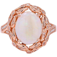 14K Rose Gold Opal and Diamond Accent Ring - 2.50 Carat Opal, 0.25 Carat Diamond Total Weight