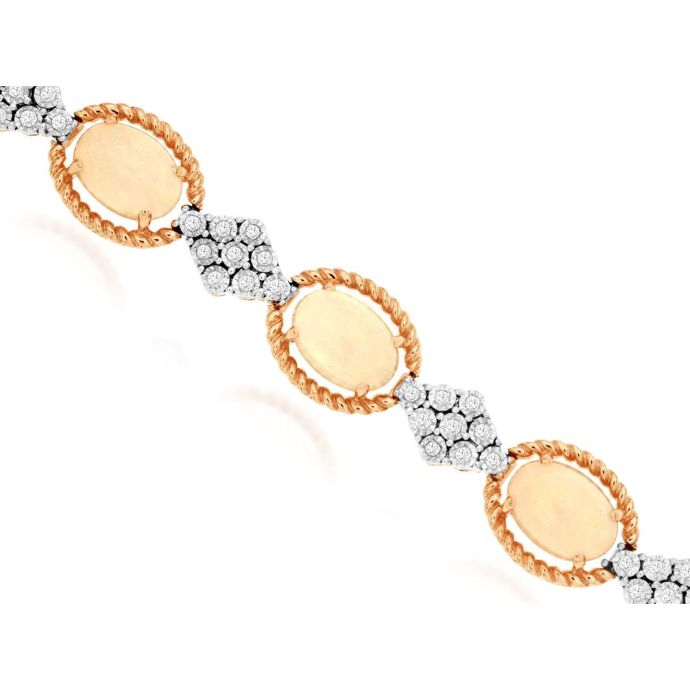 14K Rose Gold Opal and Diamond Bracelet with Oval Opal - 6.33 Carats Total Gem Weight
