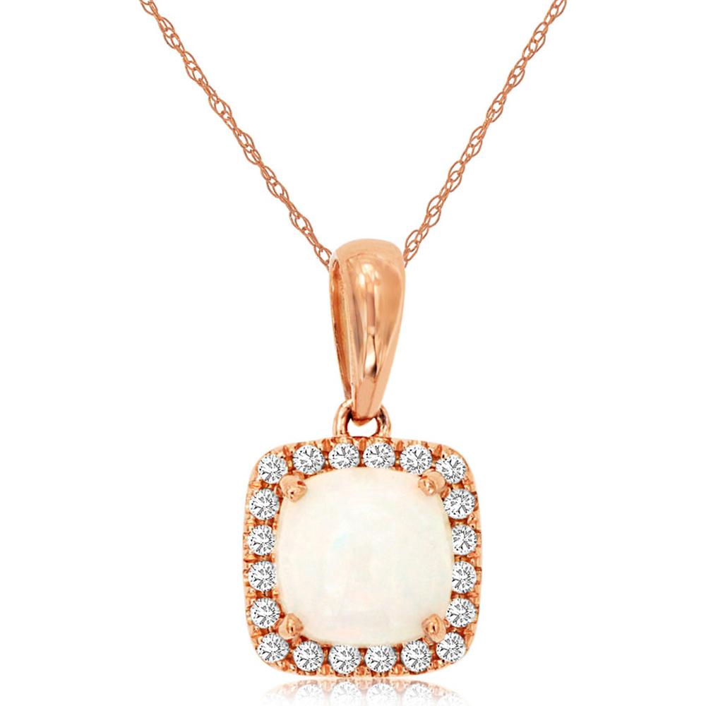14K Rose Gold Opal and Diamond Halo Pendant - 0.60 Carats Opal & 0.11 Carats Diamond Total Weight