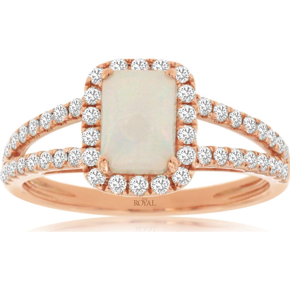14K Rose Gold Opal and Diamond Halo Ring - 0.70 Carats Opal & 0.45 Carats Total Diamond Weight