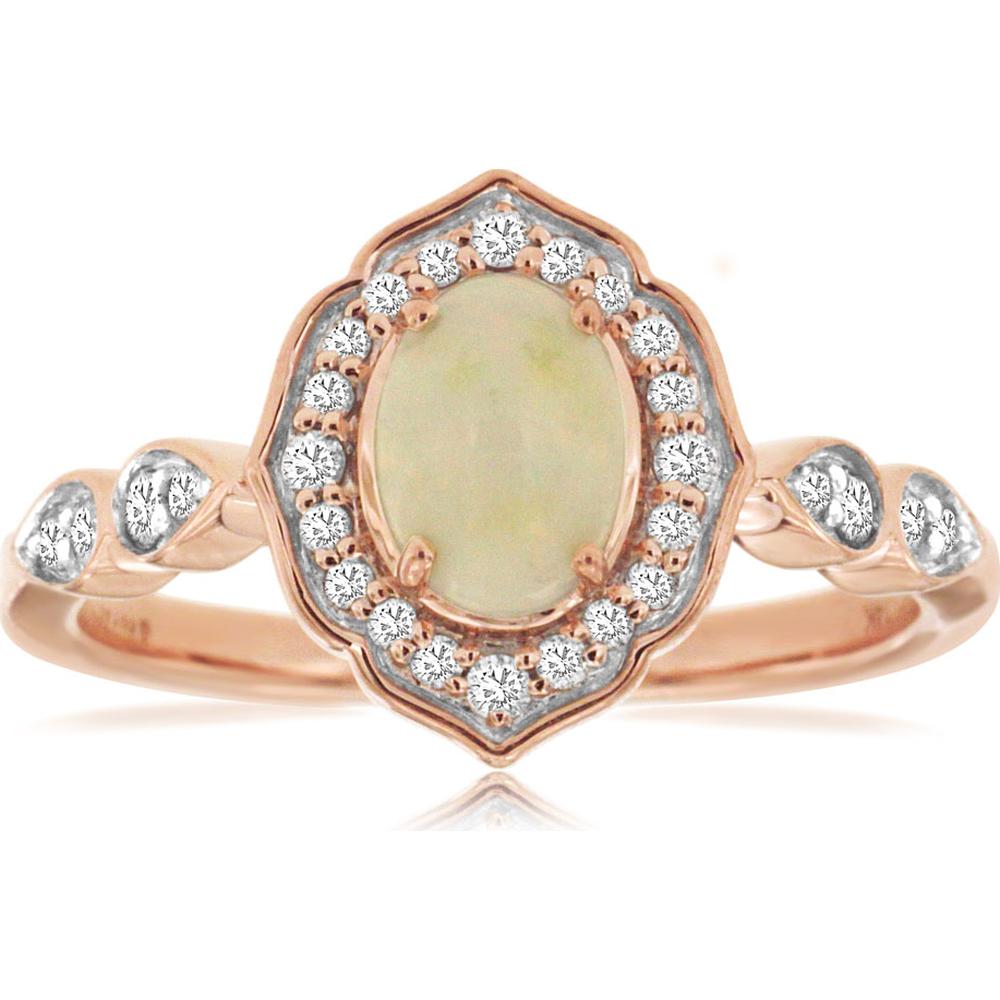 14K Rose Gold Opal & Diamond Halo Ring - 0.71 Carats Total Gem Weight