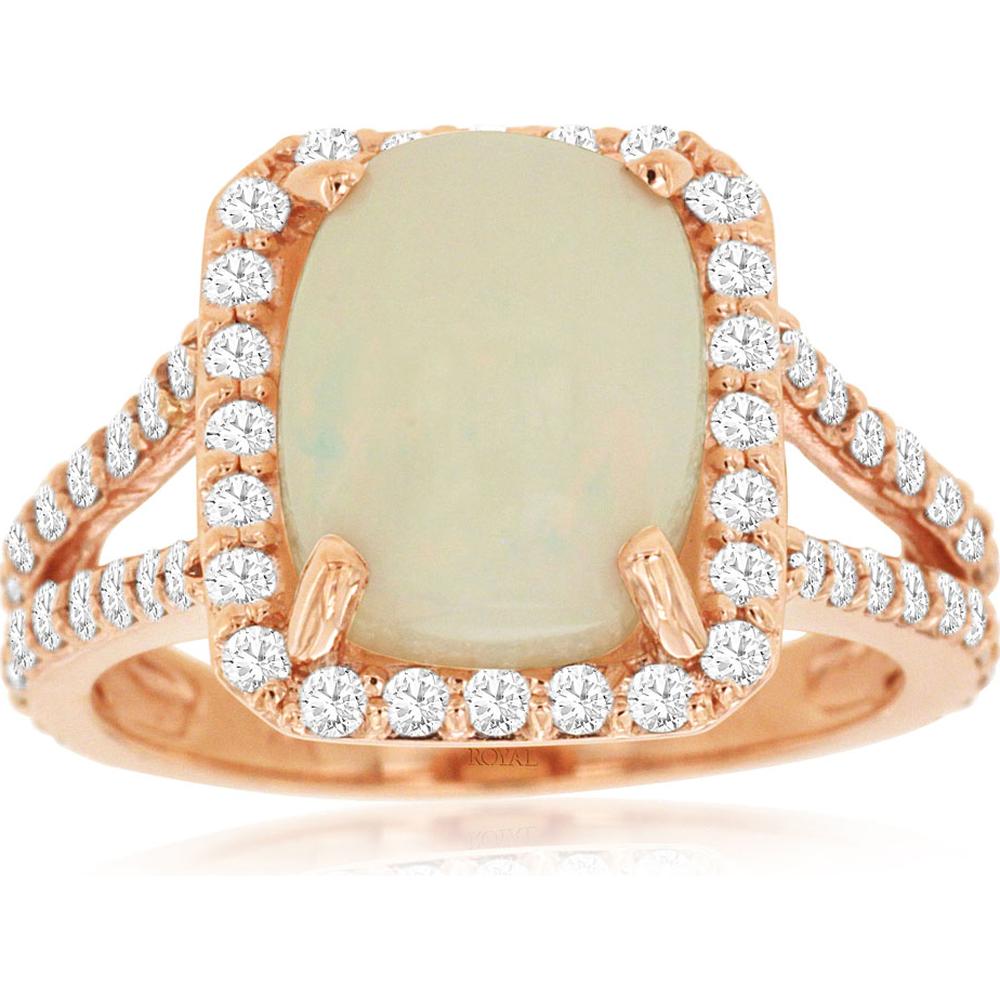 14K Rose Gold Opal and Diamond Halo Ring - 2.85 Carats Opal, 1.00 Carats Diamond Total Weight