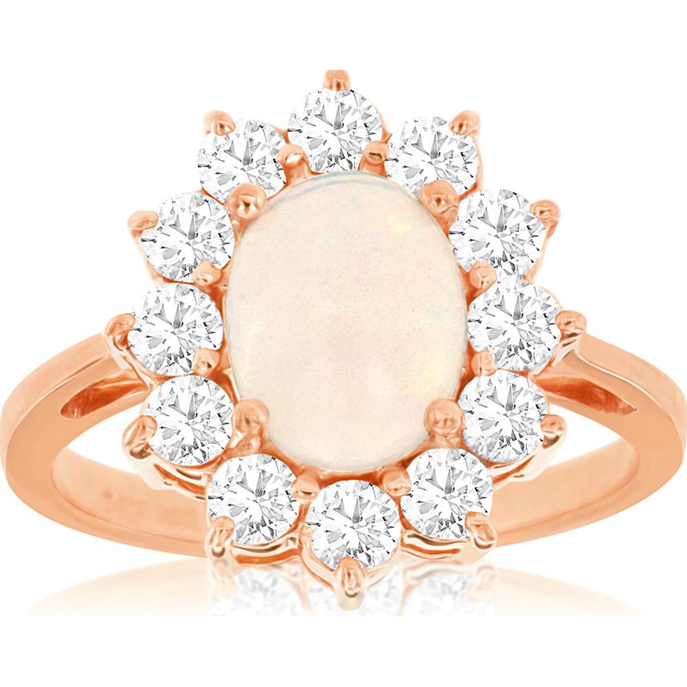 14K Rose Gold Opal & Diamond Halo Ring with Milgrain Detail - 2.10 Carats Total Gem Weight