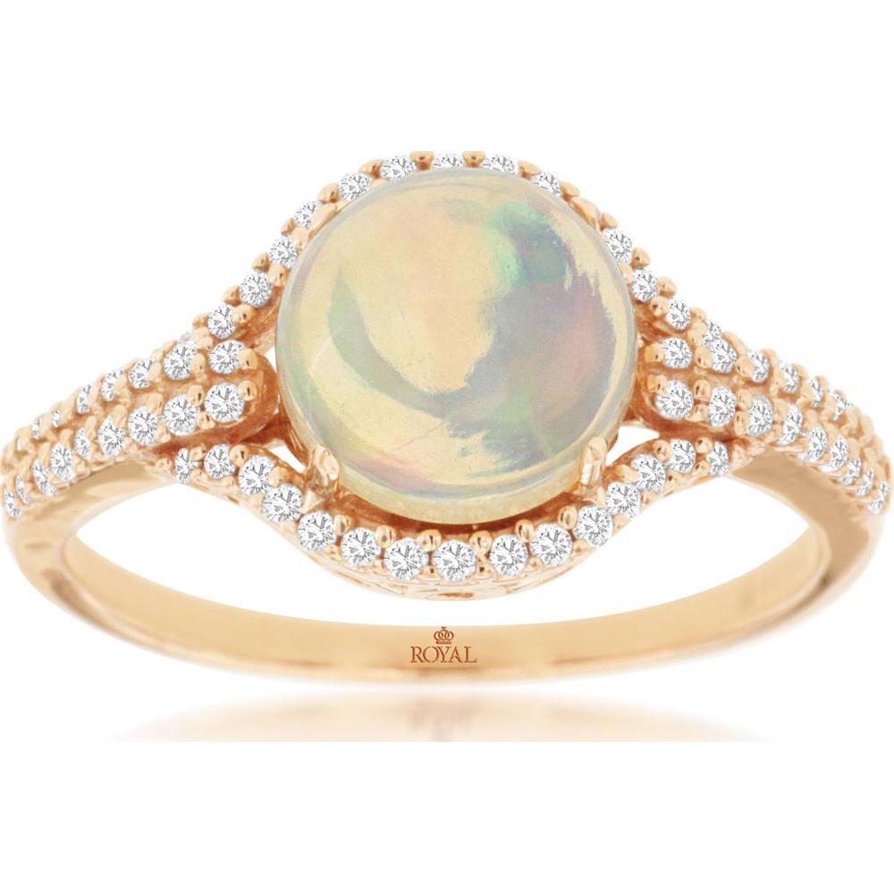 14K Rose Gold Opal and Diamond Halo Split-Shank Ring - 1.20 Carat Opal with 0.28 Carat Total Diamonds - Royal Jewelry