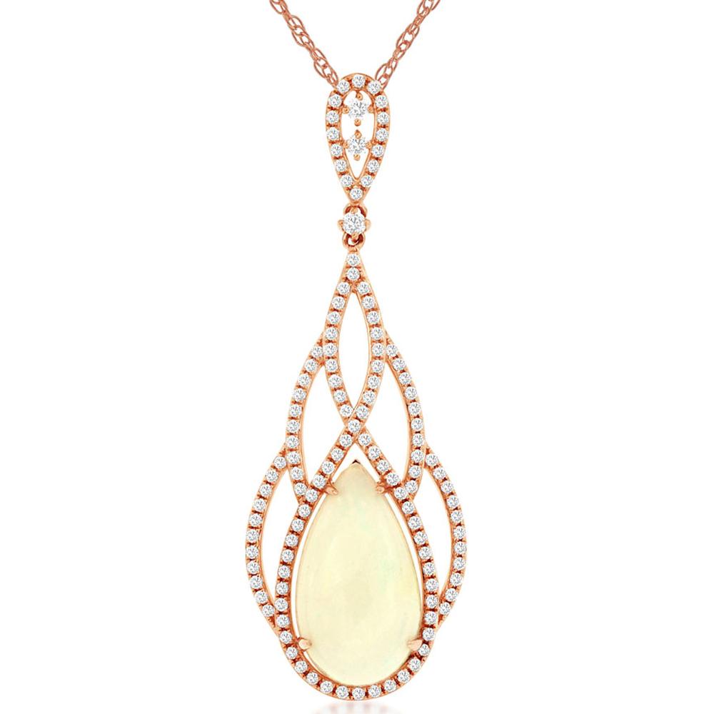 14K Rose Gold Opal & Diamond Pendant - 6.30 Carats Opal, 0.95 Carats Total Diamond Weight