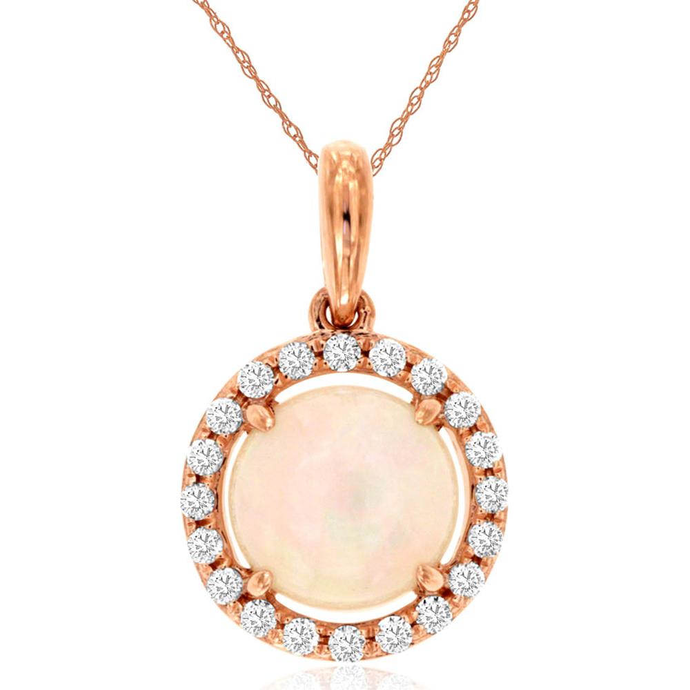 14K Rose Gold Opal & Diamond Pendant with Halo Setting - 0.70 Carats Opal, 0.12 Carats Diamond Total Weight
