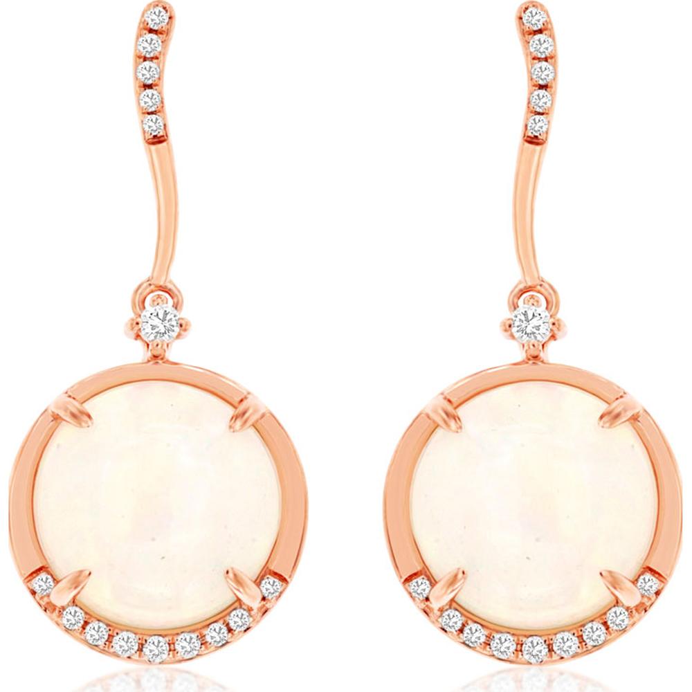 14K Rose Gold Opal Drop Earrings with Milgrain Detail and Diamonds - 3.82 Carats Total Opal & Diamond Weight