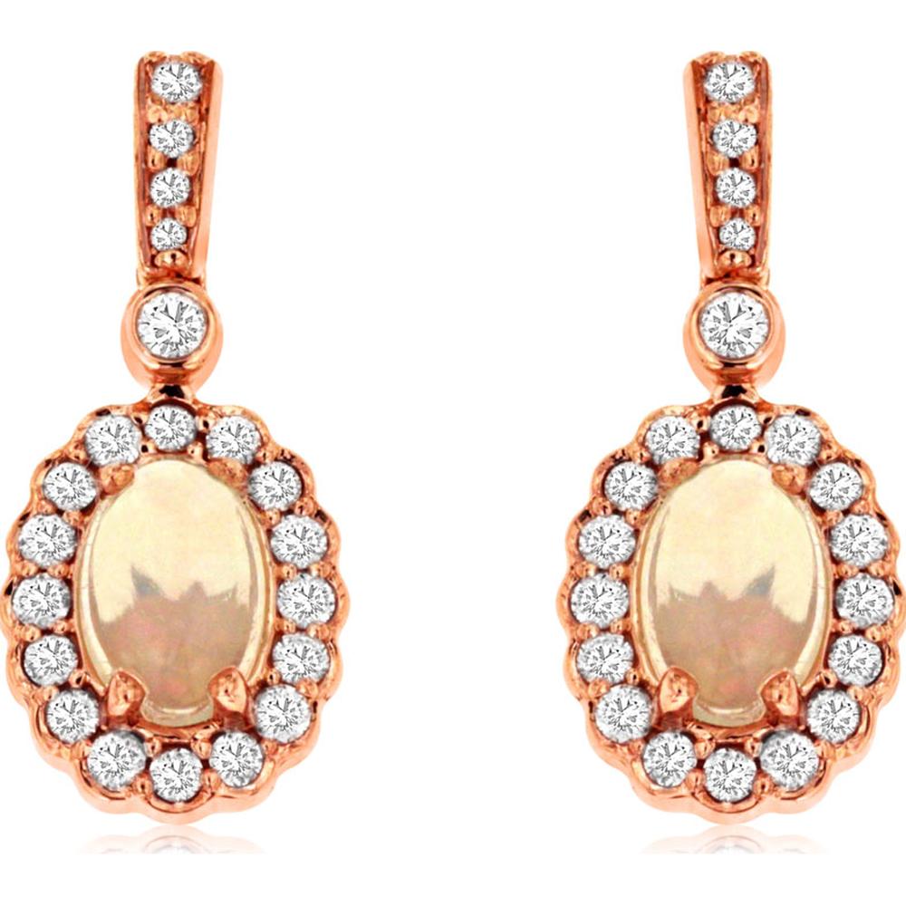 14K Rose Gold Opal Earrings with Diamond Halo - 0.60 Carats Opal, 0.33 Carats Total Diamond Weight