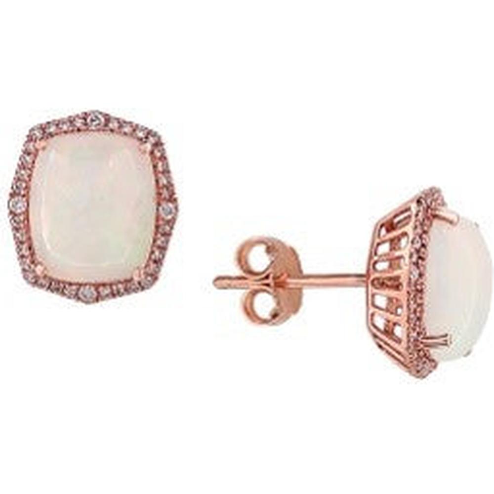 14K Rose Gold Opal Halo Earrings with 0.24 Carats Diamond Accents - 4.65 Carats Total Opal Weight