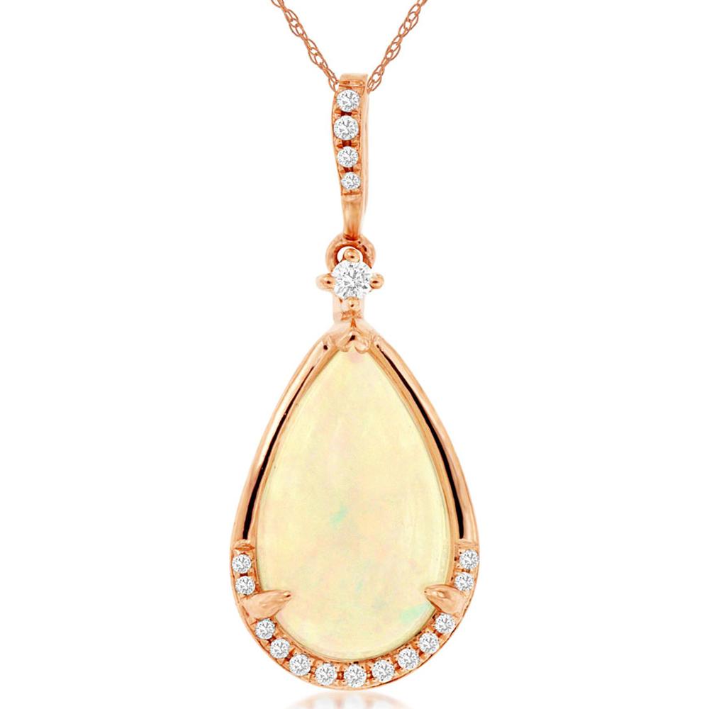 14K Rose Gold Opal Pendant with Diamond Accents - 2.32 Carats Total Gem Weight